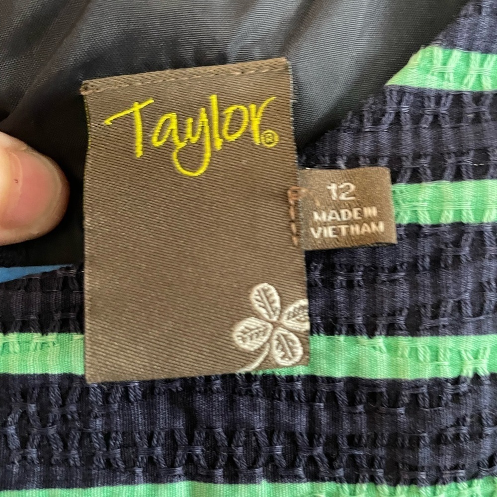 Taylor Size 12 green and blue striped dress - Picture 3 of 16